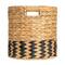 Household Essentials 11.75" Natural Water Hyacinth & Paper Basket with Black Stripes